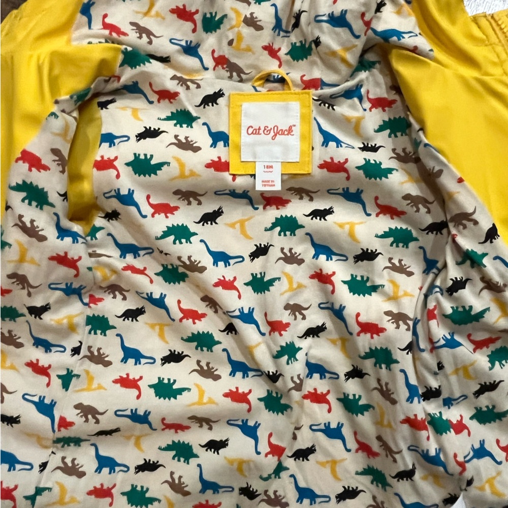 Cat & Jack Yellow Rain Jacket with Multicolor Dino Liner - Picture 2 of 3